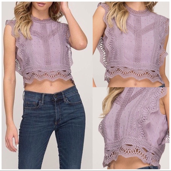 GORGEOUS DETAILED VIOLET CROP TOP - Picture 4 of 14